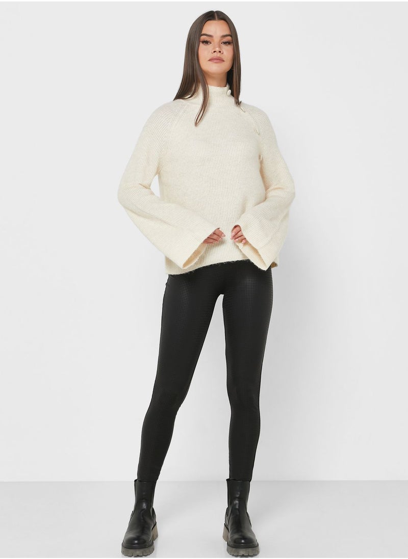 High Neck Button Detail Sweater