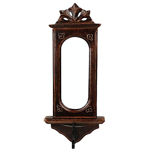 Crafty Essentials Wooden Jharokha Mirror Candle Holder Handcrafted Wall Mirror for Living Room, Entryway or Home Décor, Brown, 17 x 7 Inches - Image 1