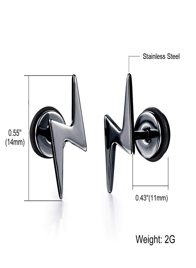 EACHLP Screw Flat Back Black Lightning Bolt Stud Earrings for Women Men - Image 4