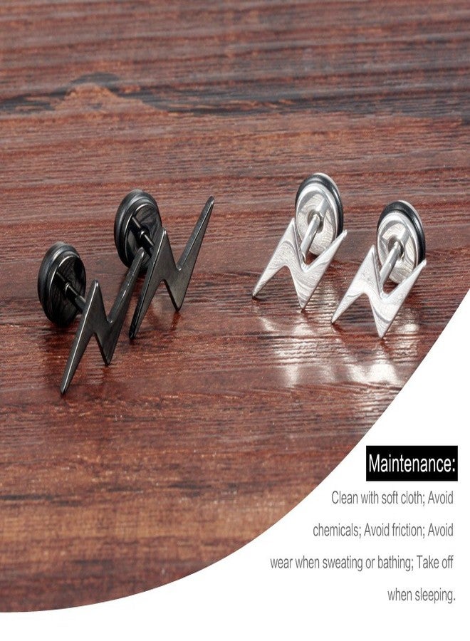 EACHLP Screw Flat Back Black Lightning Bolt Stud Earrings for Women Men - Image 3