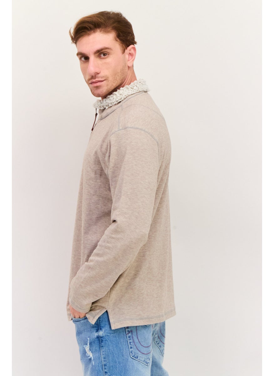 TRUE GRIT - Men Mock Neck Heather Sweater, Khaki - Image 1