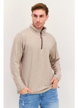 Men Mock Neck Heather Sweater, Khaki