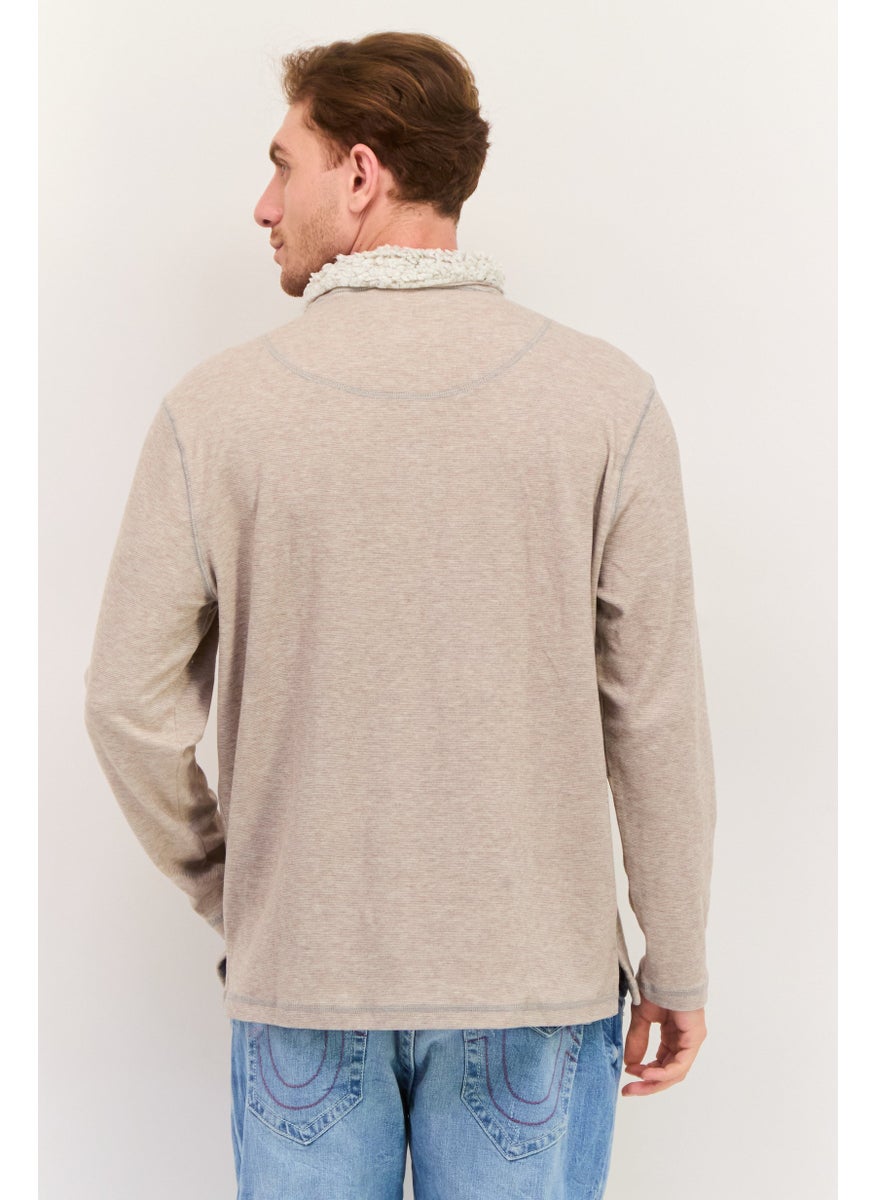 TRUE GRIT - Men Mock Neck Heather Sweater, Khaki - Image 1