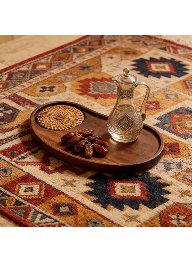 صينية كاجو يدوية من خشب الأكاسيا الطبيعي - طبق تقديم متعدد الاستخدامات مع حامل أكواب من الخيش المنسوج يدوياً، غير منزلق ومتين، مثالي للديكور المنزلي وتقديم القهوة والضيوف - Image 3