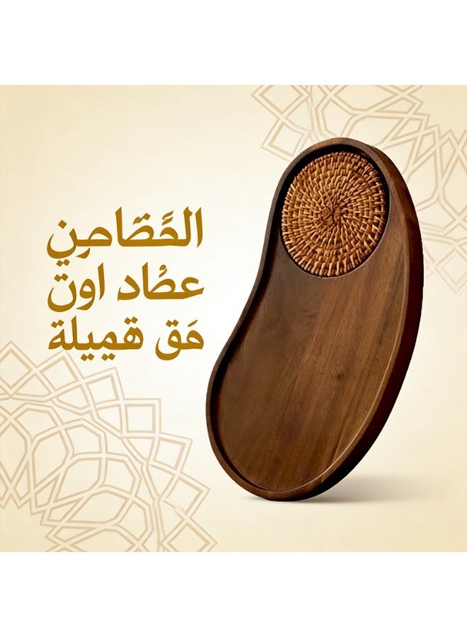 صينية كاجو يدوية من خشب الأكاسيا الطبيعي - طبق تقديم متعدد الاستخدامات مع حامل أكواب من الخيش المنسوج يدوياً، غير منزلق ومتين، مثالي للديكور المنزلي وتقديم القهوة والضيوف - Image 5