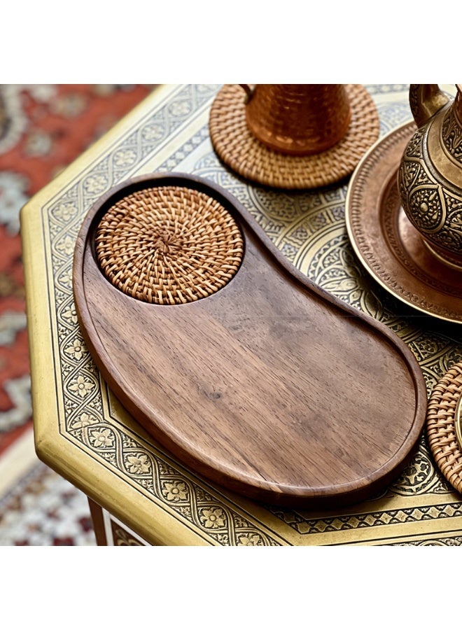 صينية كاجو يدوية من خشب الأكاسيا الطبيعي - طبق تقديم متعدد الاستخدامات مع حامل أكواب من الخيش المنسوج يدوياً، غير منزلق ومتين، مثالي للديكور المنزلي وتقديم القهوة والضيوف - Image 2