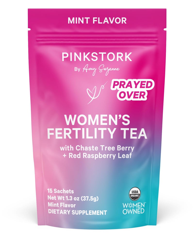 Pink Stork Organic Fertility Tea for Women | Fertility Supplements for Women with Chaste Tree Berry (Vitex) + Red Raspberry Leaf | Hormone Balance Herbal Tea for Conception Support | USDA Organic, Caffeine Free - Mint, 15 Sachets - Image 1