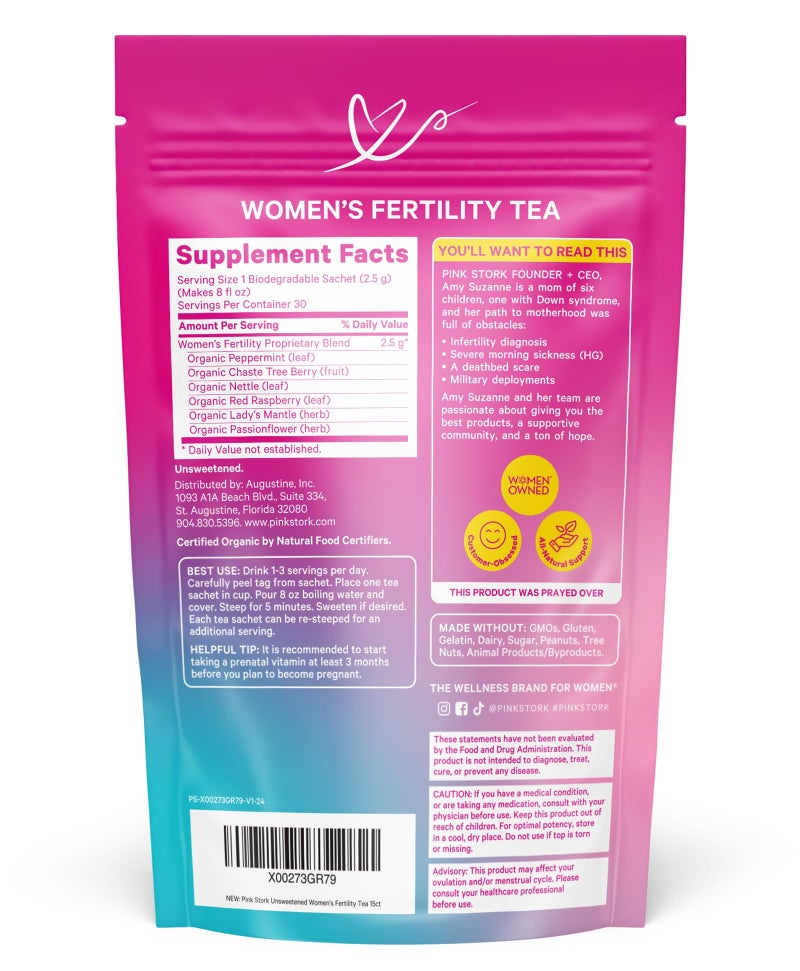 Pink Stork Organic Fertility Tea for Women | Fertility Supplements for Women with Chaste Tree Berry (Vitex) + Red Raspberry Leaf | Hormone Balance Herbal Tea for Conception Support | USDA Organic, Caffeine Free - Mint, 15 Sachets - Image 2