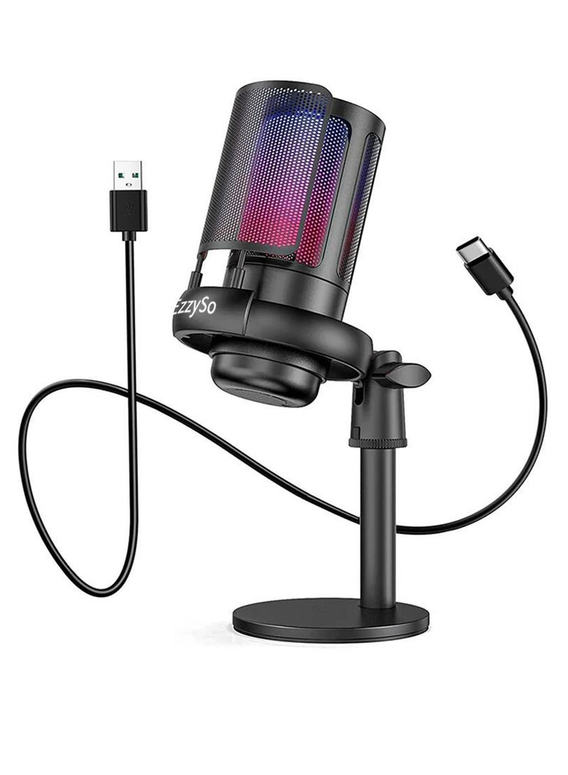 Captaintech Gaming Microphone For PC Computer Gaming USB Mic For Mac PS4 PS5 Condenser Mic With Quick Mute RGB Control For Recording Streaming Podcasting Twitch Snapchat Podcasts Videos - Image 1