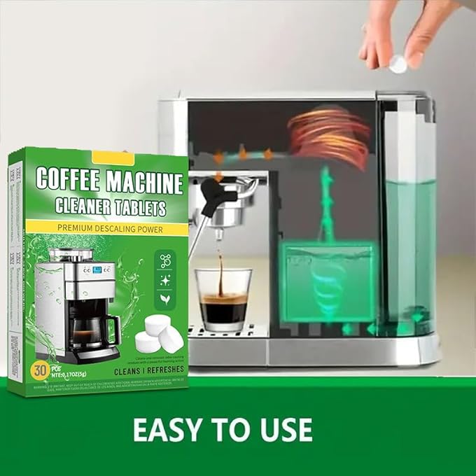 FDTY 30 قرصًا لتنظيف الإسبريسو، متوافق مع جميع ماكينات القهوة الرئيسية، ينظف المناطق الداخلية التي يصعب الوصول إليها في فلتر القهوة، منظف بقايا القهوة - Image 2