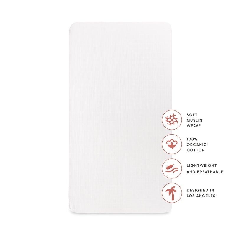 Babyletto 100% Organic Cotton Mini Crib Sheet, GOTS-Certified, Fitted 360°, Ultra-Soft and Breathable Muslin - Plain White - Image 2