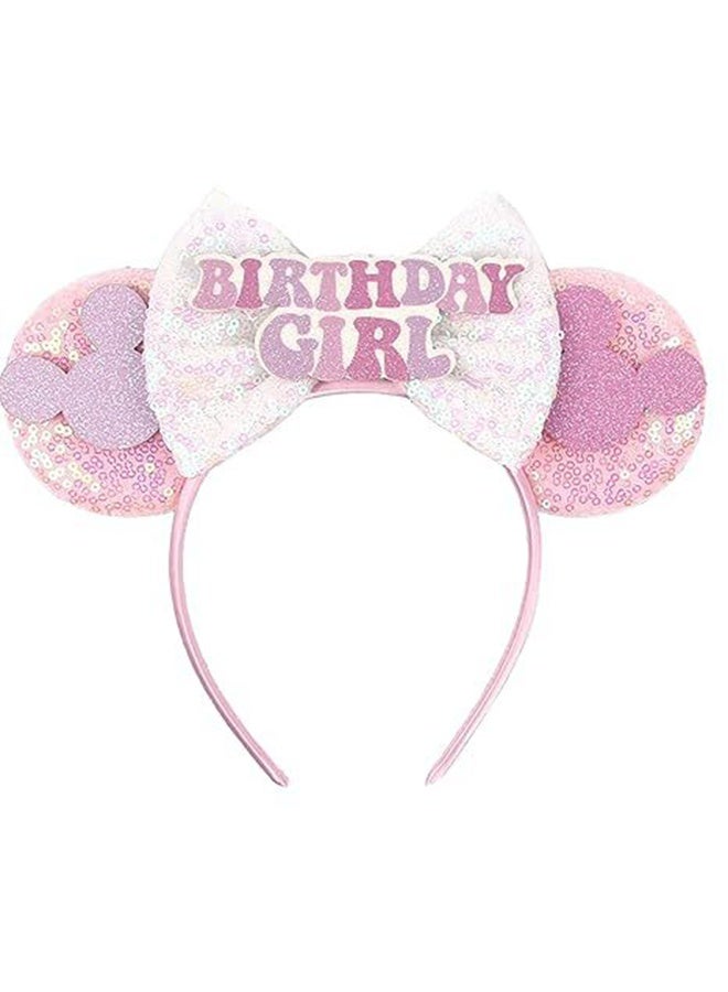 Birthday Minnie Ears Headband, Birthday Party Crown Headband Glitter Crown for Girl, Birthday Party Supplies (Pink)  - Image 1