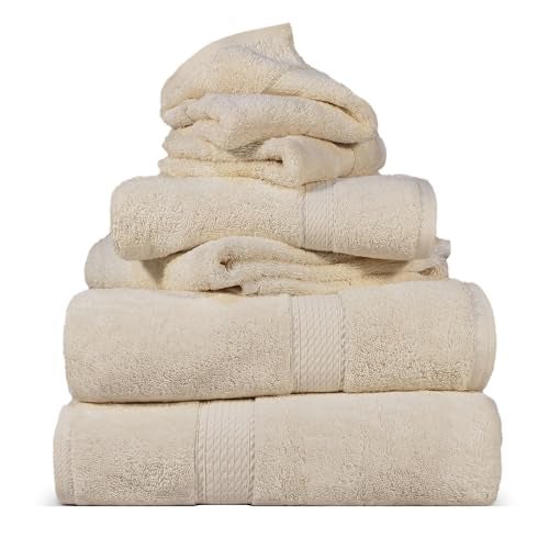 Superior Egyptian Cotton Pile 6 Piece Towel Set, Includes 2 Bath, 2 Hand, 2 Face Towels/Washcloths, Ultra Soft Luxury Towels, Thick Plush Essentials, Guest Bath, Spa, Hotel Bathroom, Cream - Image 1