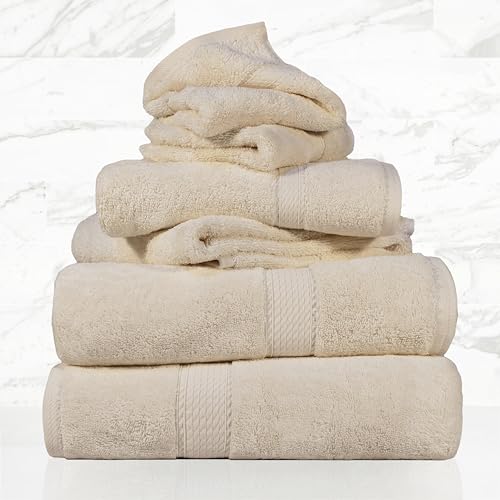 Superior Egyptian Cotton Pile 6 Piece Towel Set, Includes 2 Bath, 2 Hand, 2 Face Towels/Washcloths, Ultra Soft Luxury Towels, Thick Plush Essentials, Guest Bath, Spa, Hotel Bathroom, Cream - Image 2