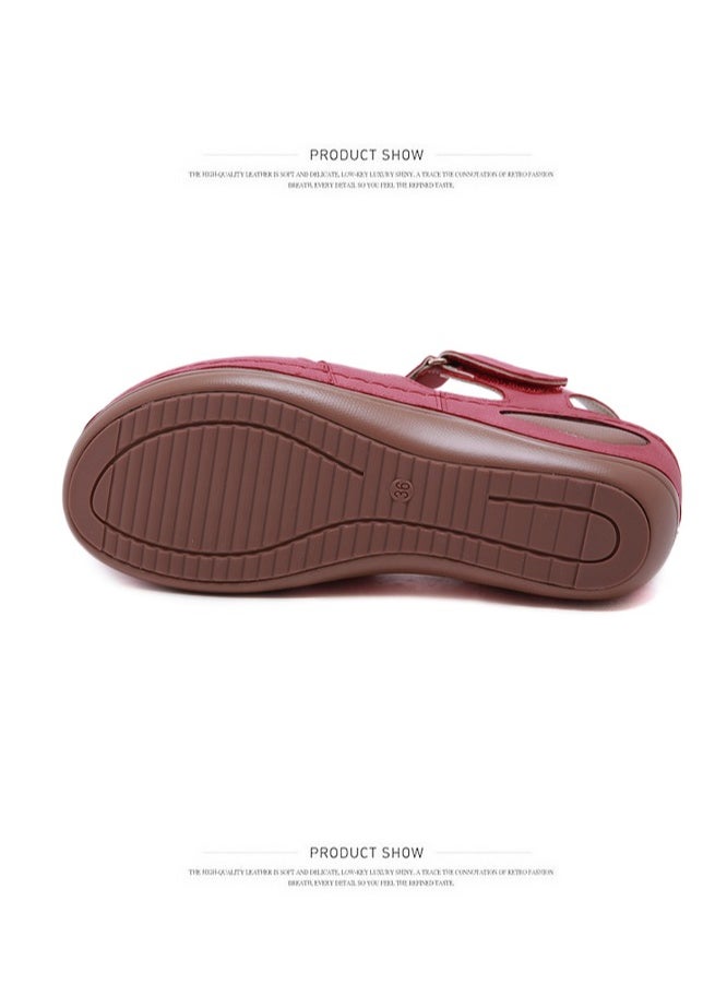 SIKETU Summer Hollow Out Retro Wedge Sandals Pink  - Image 3