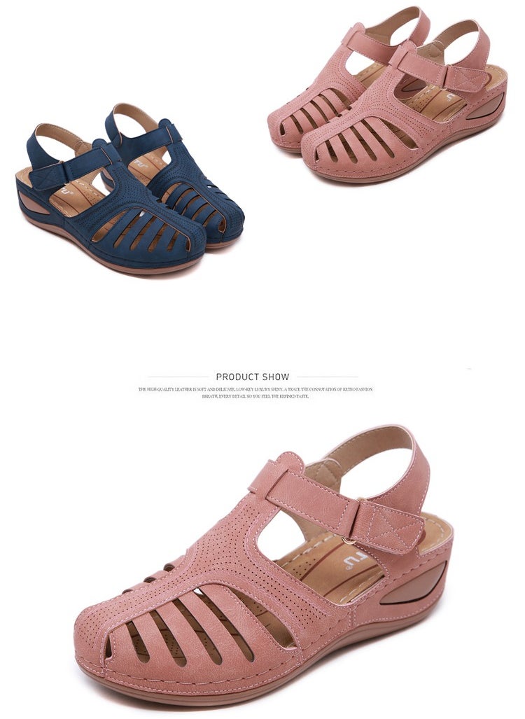 SIKETU Summer Hollow Out Retro Wedge Sandals Pink  - Image 4