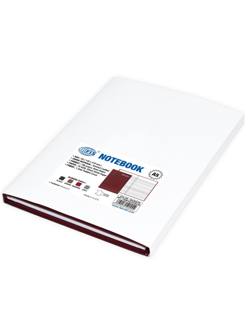 FIS Notebook Bonded Leather, Size A5, Offset White Paper, 70 GSM, 196 Pages, 8 mm Ruled, 1 Side Padded Cover, Colour Maroon - FSNB1SA5WHBLMR - Image 5