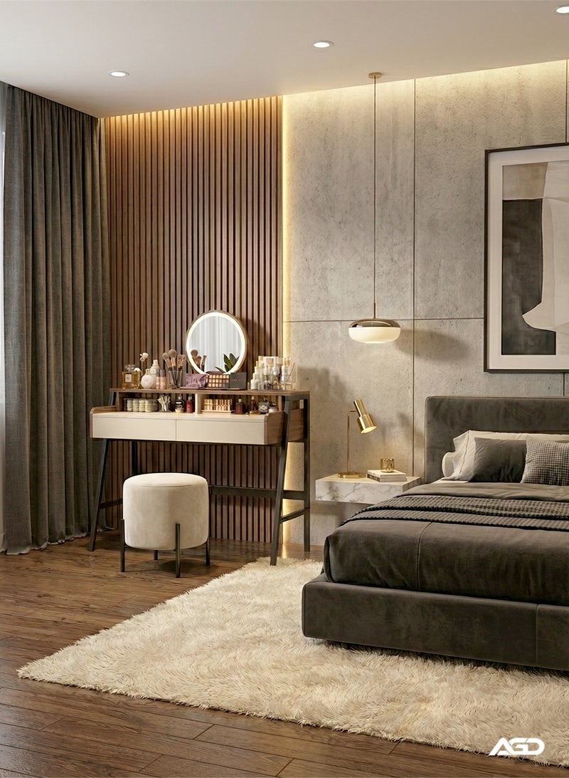 AGD Simple and Modern Bedroom Dressing Table with Mirror and Lighting, Stable Metal Legs, Makeup Table 100*40*126cm - Image 3