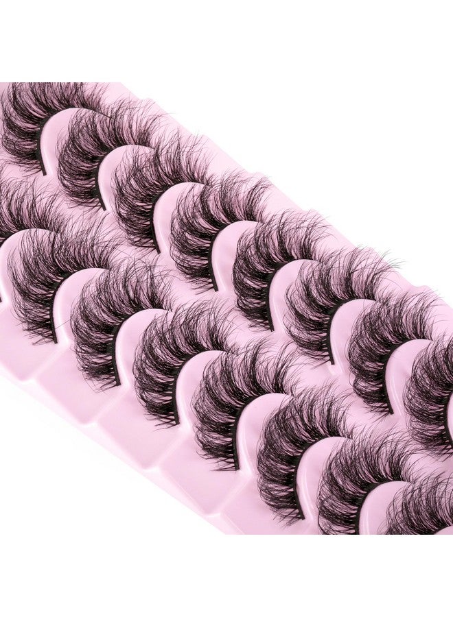 wiwoseo Mink Lashes Eyelashes Natural Fluffy Faux Mink Lashes 3D Thick Volume D Curl Wispy Eyelashes That Look Like Extensions Fake Eyelashes 10 Pairs Pack - Image 1