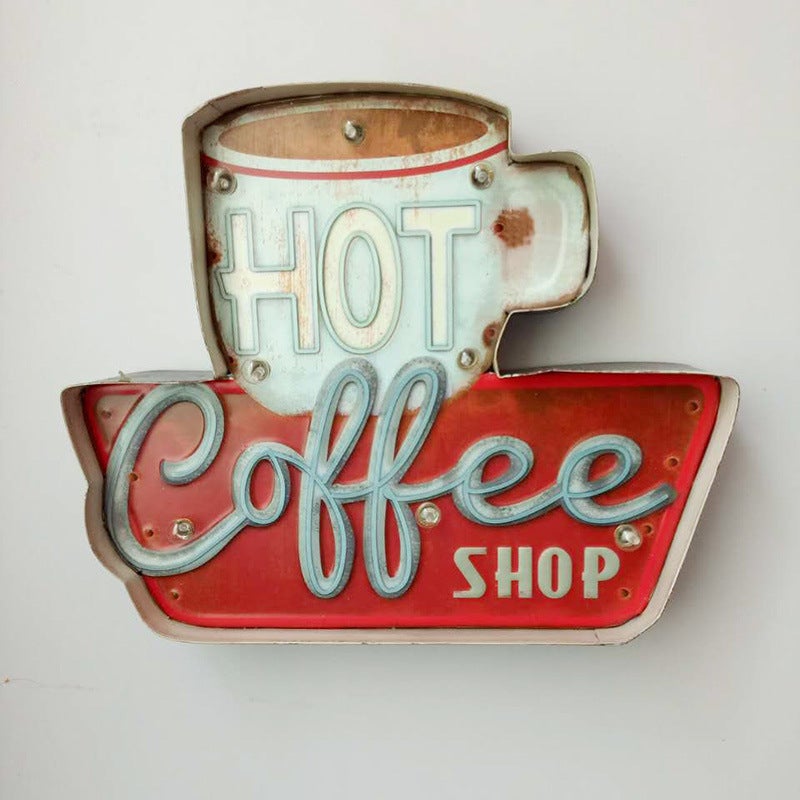 Vintage Coffee Shop Metal Sign: Embossed Multicolor Metal With LED Lights - Rustic Retro Design With Easy Hanging Back Holes Coffee Bar Metal Sign for Coffee Shop, Cafe, Kitchen, Restaurant - Image 2
