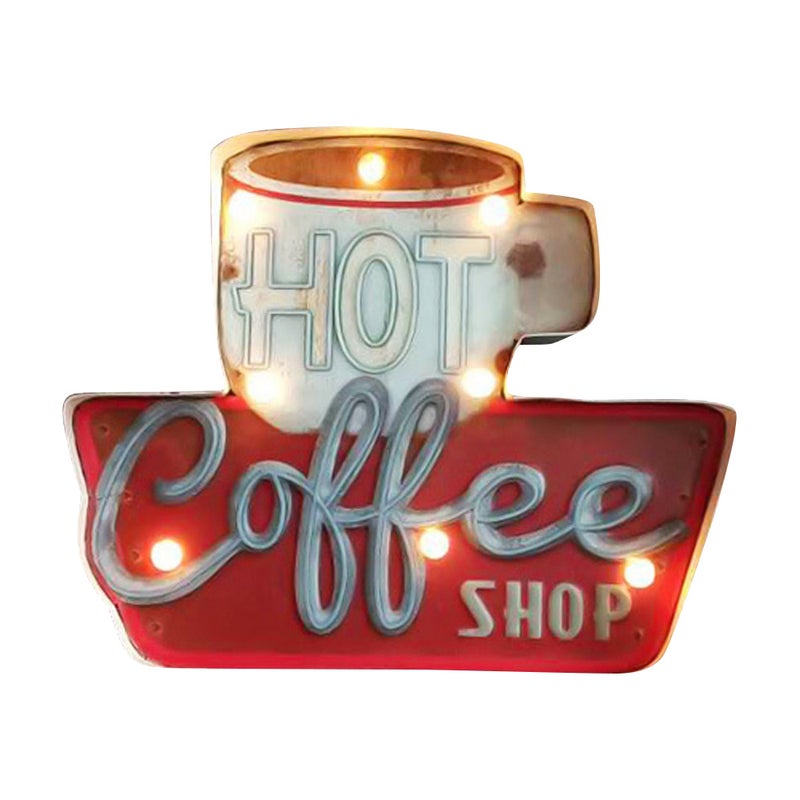 Vintage Coffee Shop Metal Sign: Embossed Multicolor Metal With LED Lights - Rustic Retro Design With Easy Hanging Back Holes Coffee Bar Metal Sign for Coffee Shop, Cafe, Kitchen, Restaurant - Image 1