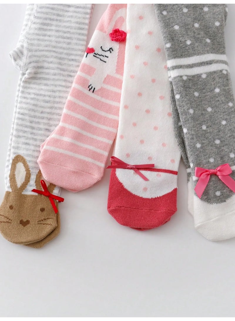Winter leggings for babies, set of 4 pairs featuring cute and varied colors and designs. Made from soft and comfortable fabric that is gentle on the baby’s skin, with a comfortable elastic waistband for easy wear. These slim-fit autumn leggings are suitable for babies aged 6–12 months. - Image 4