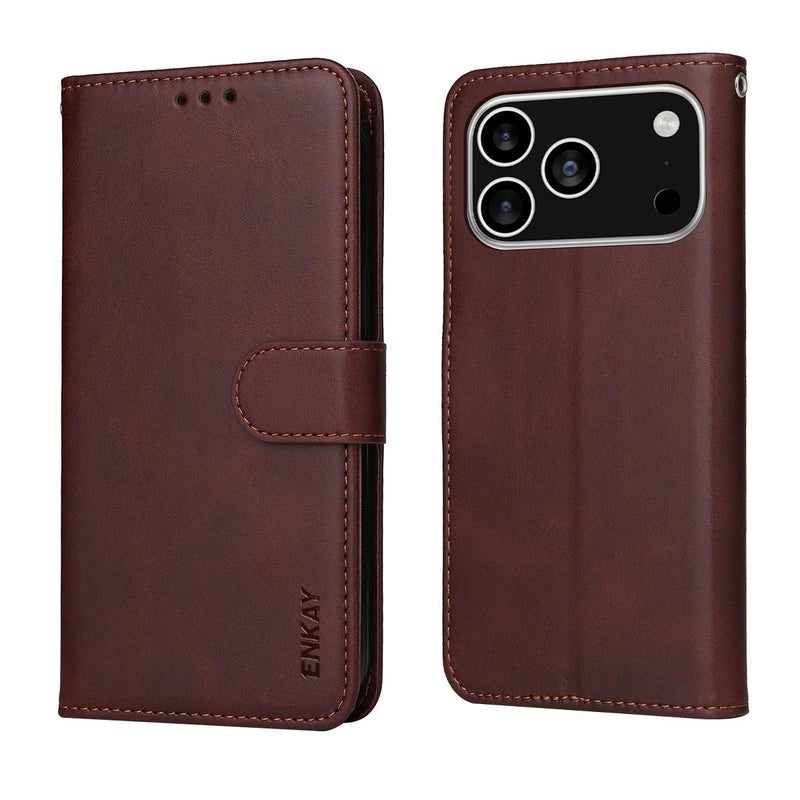 ENKAY For Iphone 17 Pro Card Wallet Calf Texture Leather Phone Case With Thickened Glue No White Edge Film(Black) - Image 3