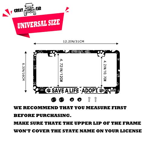 DZGlobal Save A Life Adopt Pet Cat Dog License Plate Frames Paw Prints Design License Plate Covers Aluminum Novelty Car Tag Frame 2 Holes and Screws for Adults - Image 2