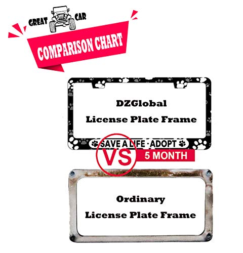 DZGlobal Save A Life Adopt Pet Cat Dog License Plate Frames Paw Prints Design License Plate Covers Aluminum Novelty Car Tag Frame 2 Holes and Screws for Adults - Image 4
