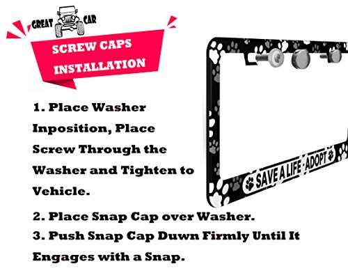 DZGlobal Save A Life Adopt Pet Cat Dog License Plate Frames Paw Prints Design License Plate Covers Aluminum Novelty Car Tag Frame 2 Holes and Screws for Adults - Image 5
