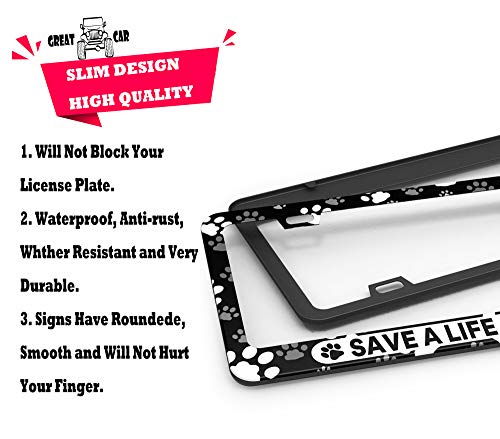 DZGlobal Save A Life Adopt Pet Cat Dog License Plate Frames Paw Prints Design License Plate Covers Aluminum Novelty Car Tag Frame 2 Holes and Screws for Adults - Image 3
