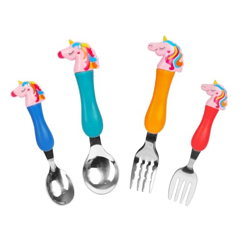KRySt Unicorn Baby Fork and Spoon Set | Stainless Steel Cutlery Tableware for Kids | Soft Grip Handles | Colorful Cartoon Design Feeding Set for Kids. - Image 1