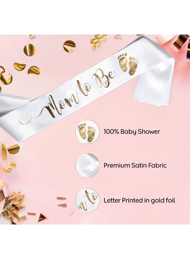 OLILLY Sash White and Gold for a Mom to Be - Enjoy your Baby Shower - Image 3