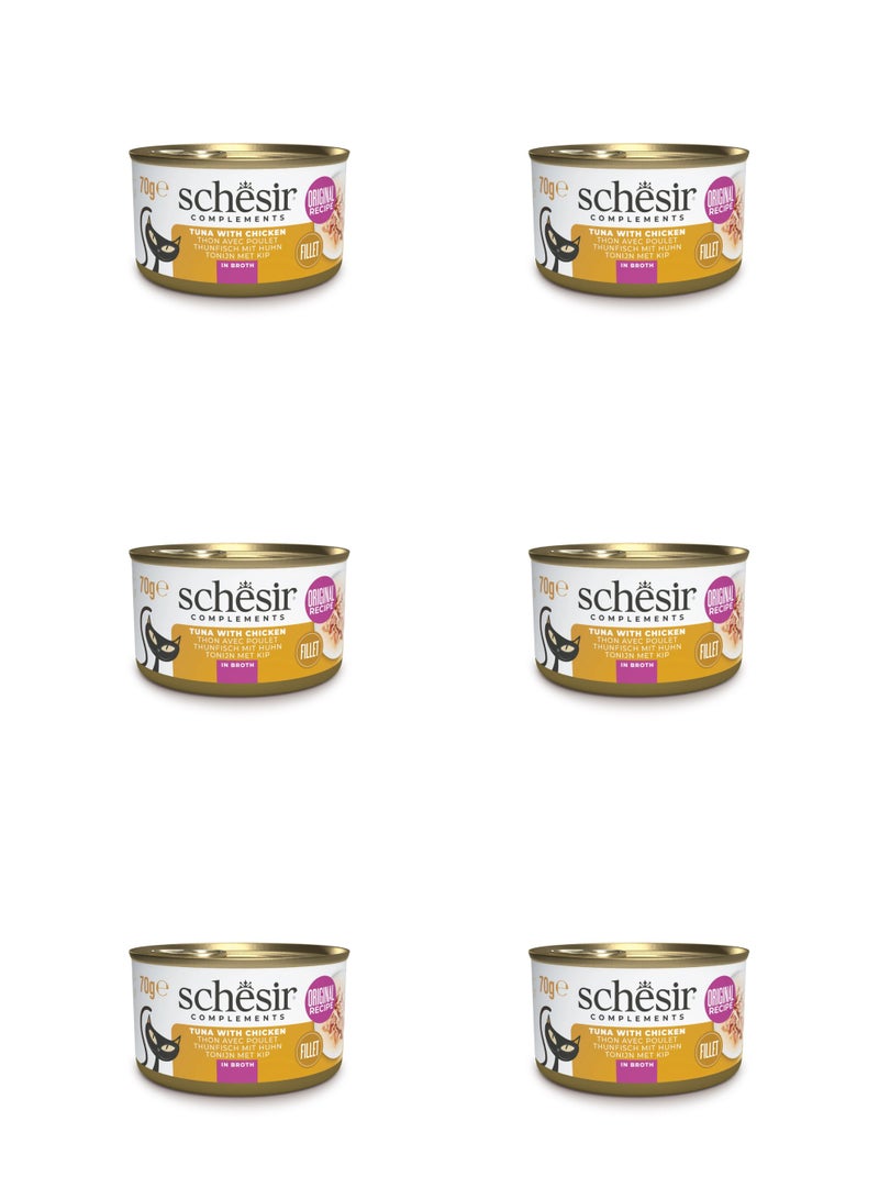 شيسر طعام القطط الرطب شيسير في مرق - علبة تونة مع دجاج 70 جم × 6 قطع - Image 1