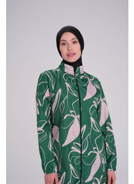 Nehar Patterned Green Woven 3 Piece Hijab Swimsuit Set 2256  - Image 1