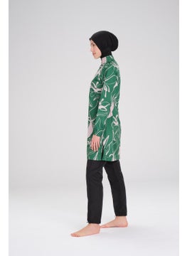 Nehar Patterned Green Woven 3 Piece Hijab Swimsuit Set 2256  - Image 3