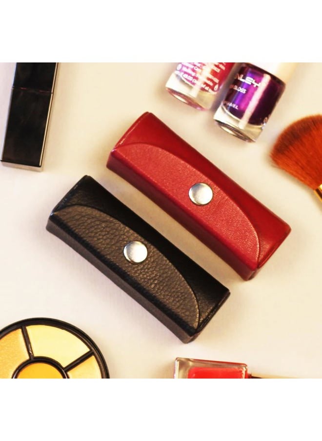 ARTISENIA - Set of 2 Leather Lipstick Case Holder Organizer Bag for Purse lipstick holder Durable Soft Leather | Cosmetic Storage Kit With Mirror (Marron & Black) - Image 1