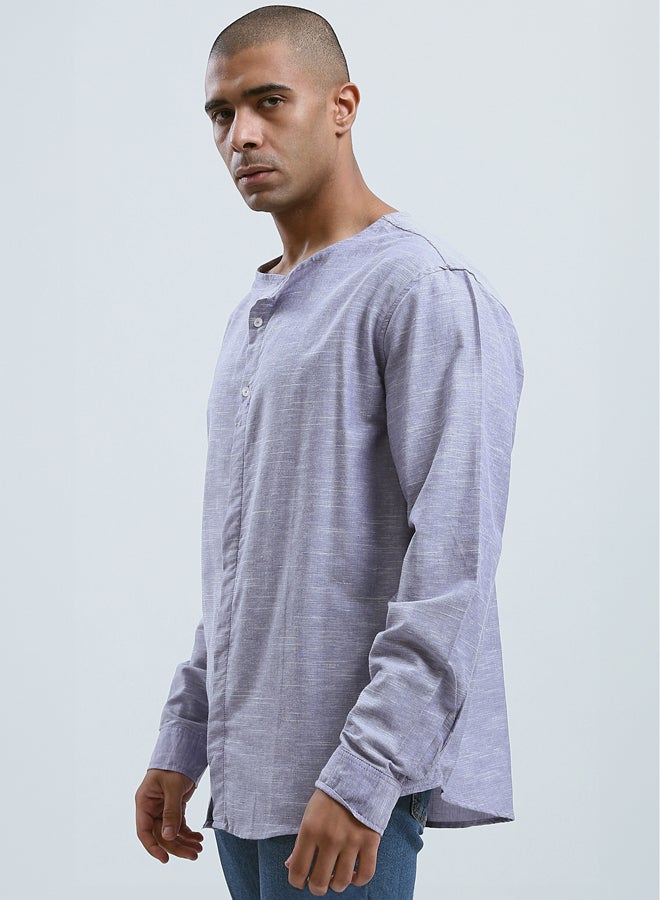 RAVIN Heather Light Purple Relaxed Fit Buttoned Shirt - Image 2