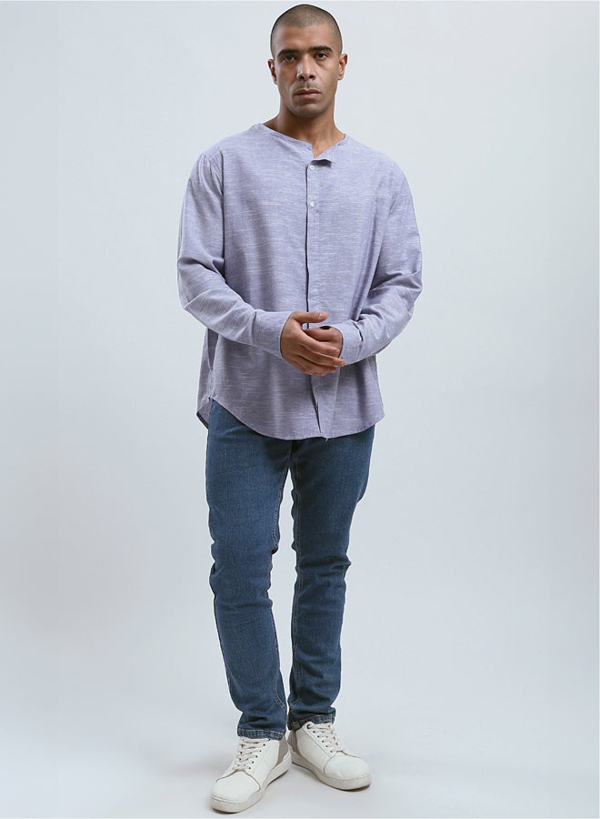 RAVIN Heather Light Purple Relaxed Fit Buttoned Shirt - Image 5