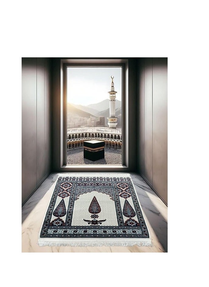 Salam Gifts - Luxury high quality prayer rug set in the shape of Jerusalem, size 110 cm x 70 cm x 4 mm, and a rosary for tasbih with a package - Image 1