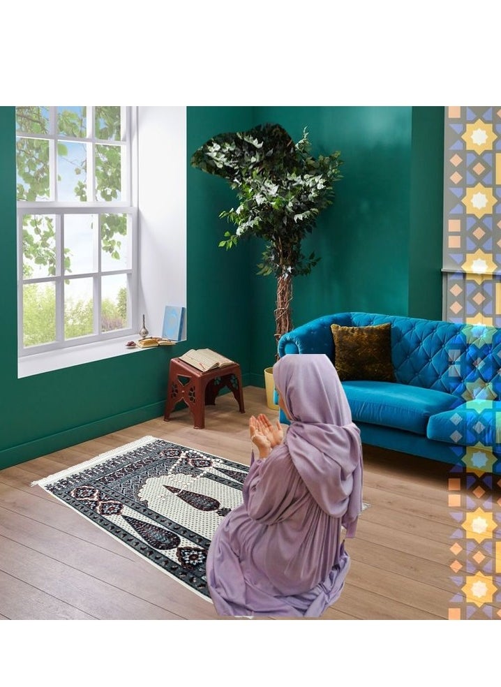 Salam Gifts - Luxury high quality prayer rug set in the shape of Jerusalem, size 110 cm x 70 cm x 4 mm, and a rosary for tasbih with a package - Image 1