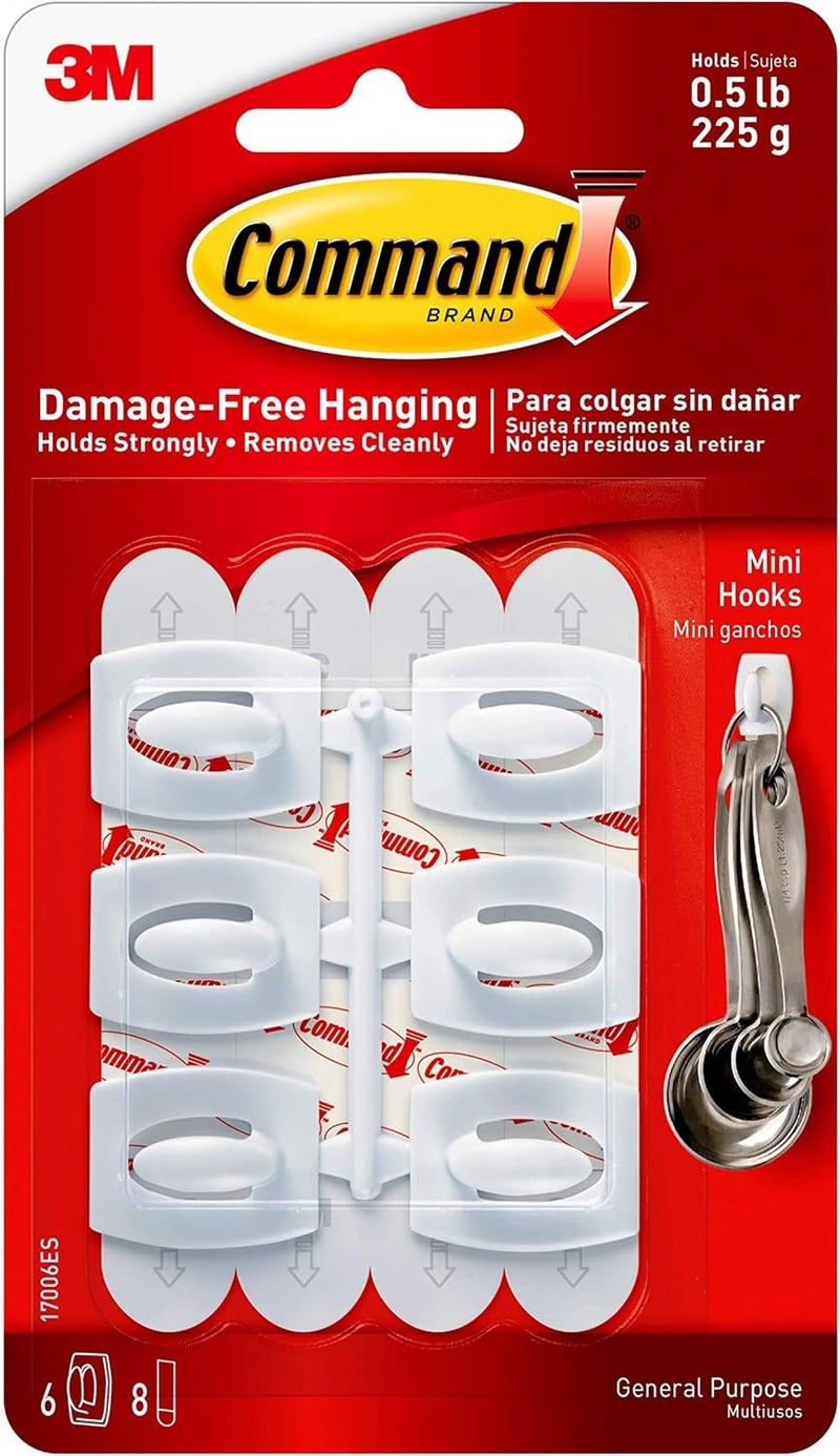 Command Globally popular elegant design Small Hooks | Holds 225 gr. each hook| White color | Organize | Decoration | No Tools | Holds Strongly | Damage-Free Hanging | 6 hooks + 8 strips/pack Budget friendly premium quality - Image 1
