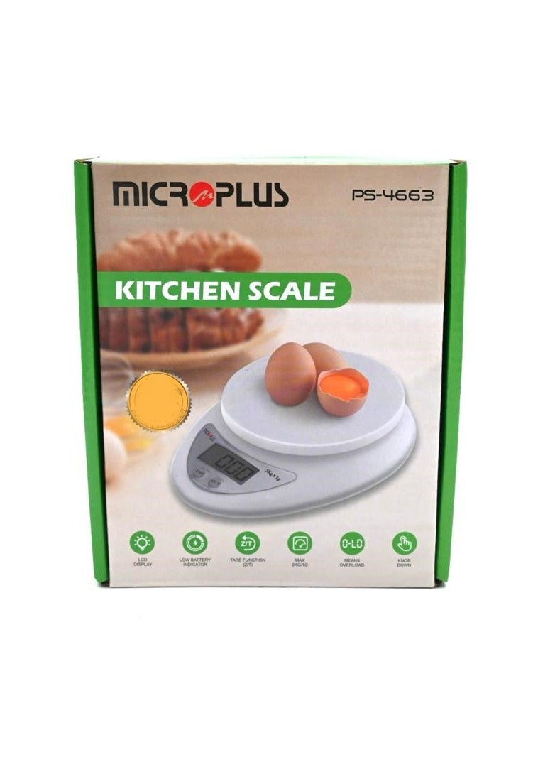 Microplus ميزان مطبخ بسعة تصل إلى 5 كجم لون أبيض PS-4663 - Image 3