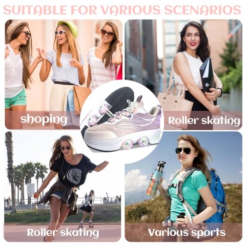 Deformation Roller Skates Roller Skate Shoes for Women Four Rounds Children's Roller Skates Shoes that Turn into Rollerskates Sneakers Outdoor Light Shoes with Wheels for Girls/Boys (White Red, US 5) - Image 5