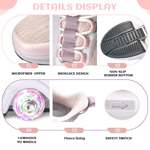 Deformation Roller Skates Roller Skate Shoes for Women Four Rounds Children's Roller Skates Shoes that Turn into Rollerskates Sneakers Outdoor Light Shoes with Wheels for Girls/Boys (White Red, US 5) - Image 4