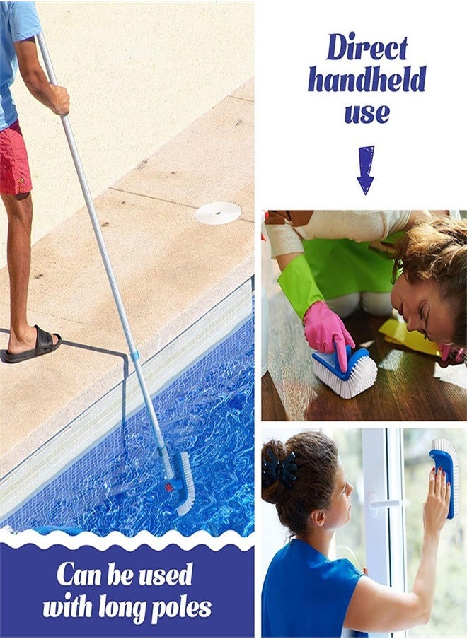 Pool Step and Corner Cleaning Brush with Adjustable 180 Degree Handle Rotation Curved End Bristles Easily Scrub Sweep Clean Swimming Pools Spas Hot Tubs Bathroom