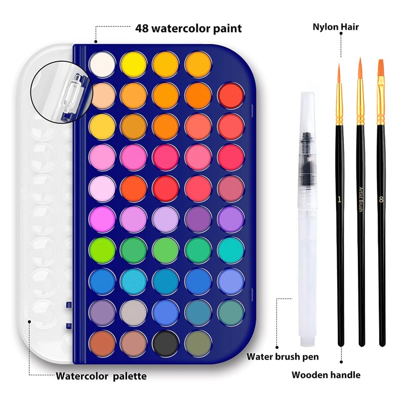GETHPEN Watercolor Paint Set, 48 Colors Non toxic Watercolor Paint with a Brush Refillable a Water Brush Pen and Palette, Washable Water Color Paints Sets for Adults Artist Beginner - Image 3