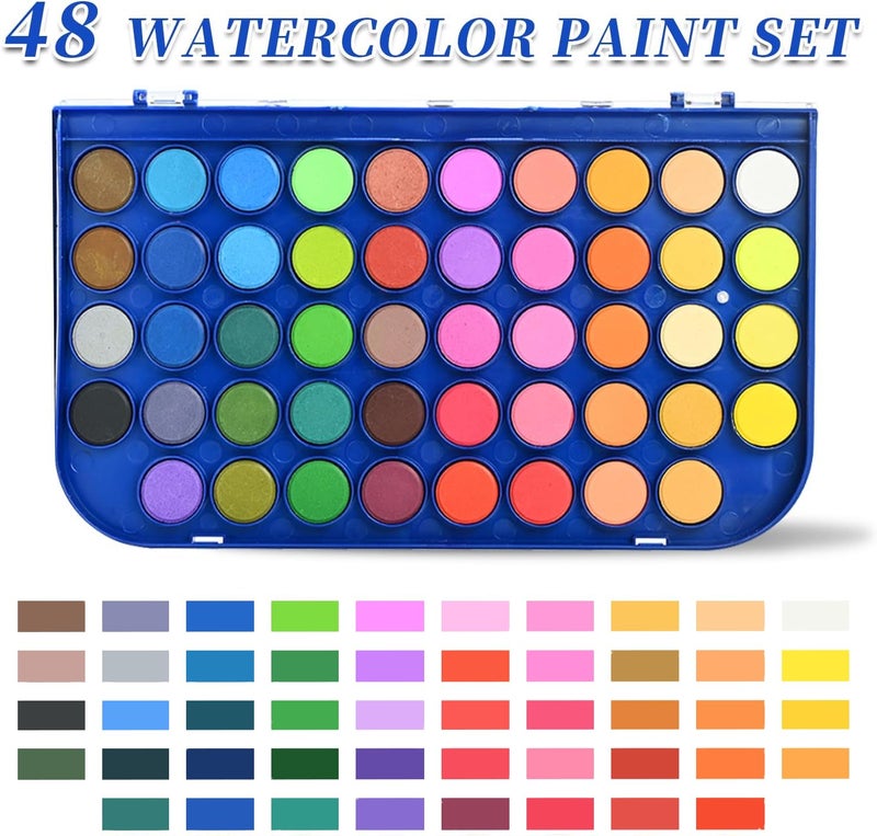 GETHPEN Watercolor Paint Set, 48 Colors Non toxic Watercolor Paint with a Brush Refillable a Water Brush Pen and Palette, Washable Water Color Paints Sets for Adults Artist Beginner - Image 2