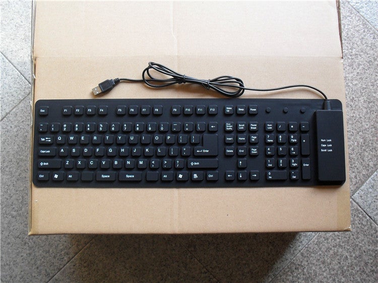 109-Key Silicone Foldable Keyboard Waterproof Black Black