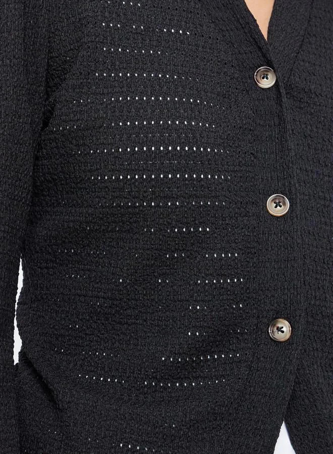 Styli  Black Textured Knit Top with Long Sleeves for Women | Best Price UAE